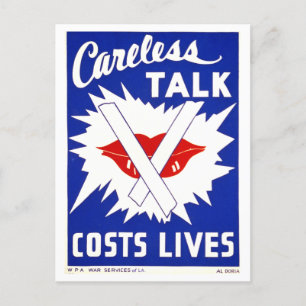 Vintage-WPA-Plakat: "Leichtsinniges Gerede kostet  Postkarte