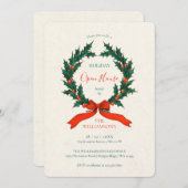 Vintage Wreath Christmas Open House Invitation Einladung (Vorne/Hinten)