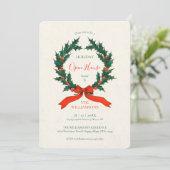Vintage Wreath Christmas Open House Invitation Einladung (Stehend Vorderseite)