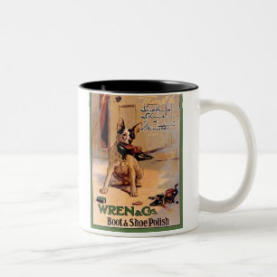 Vintage Wren & Co. Boot & Schuhpolitur-Werbehund m Zweifarbige Tasse