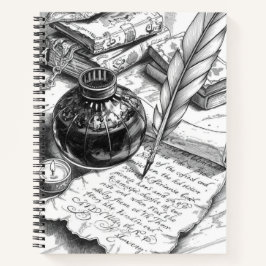 Vintage Writer's Inkwell and Quill Ink Sketch Note Notizblock