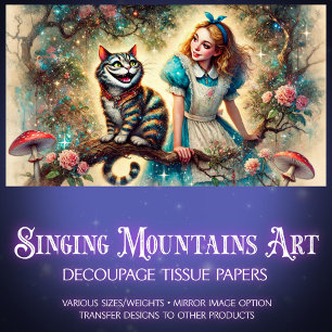 Vintage-Wunderland-Szene Alice und Katze Dekoupage Seidenpapier