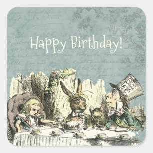 Vintage-Wunderland-Teeparty Quadratischer Aufkleber