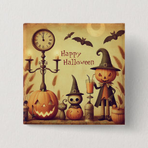 Vintage, wunderliche Halloween-Kürbisse & Fledermä Button