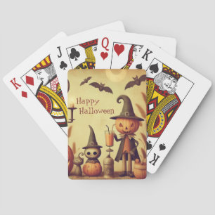 Vintage, wunderliche Halloween-Kürbisse & Fledermä Spielkarten
