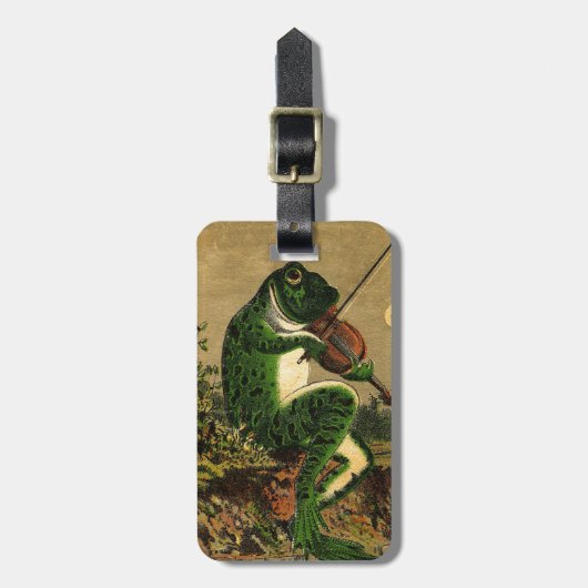 Vintage wunderlicher romantischer Frosch mit Violi Gepäckanhänger (Vorderseite vertikal)