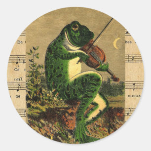 Vintage wunderlicher romantischer Frosch mit Violi Runder Aufkleber