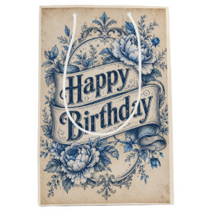 Vintage-Wünsche Happy Birthday-Geschenktasche Mittlere Geschenktüte