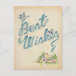 Vintage Wünsche mit Vögeln Postkarte