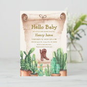 Vintage Wüste Cactus Cowboy Boots Baby Shower Einladung (Stehend Vorderseite)