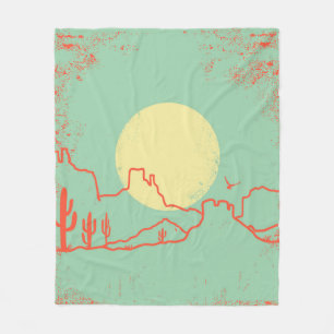 Vintage Wüstenlandschaft mit Kakteen und Canyon. Fleecedecke