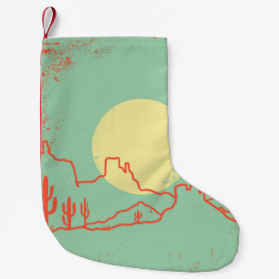 Vintage Wüstenlandschaft mit Kakteen und Canyon. Kleiner Weihnachtsstrumpf