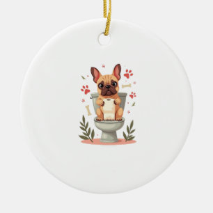 Vintage wütender französischer Bulldogge mit Toile Keramik Ornament