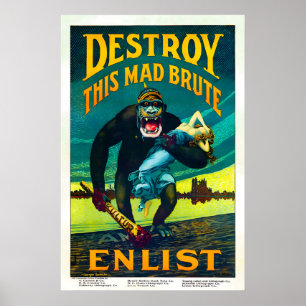 Vintage-WW1-Antideutsches Plakat Zerstöre diesen V