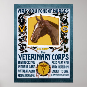 Vintage WW1 Veterinäramt Armee Rekrutierung Poster