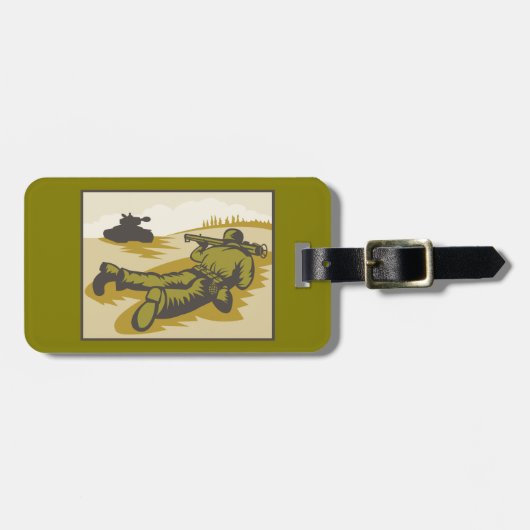 Vintage WW2 Bazooka Soldat und Panzer Gepäckanhänger (Vorderseite horizontal)