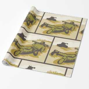 Vintage WW2 Bazooka Soldat und Panzer Geschenkpapier