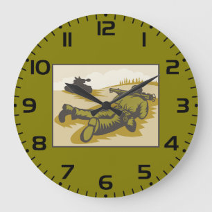 Vintage WW2 Bazooka Soldat und Panzer Große Wanduhr