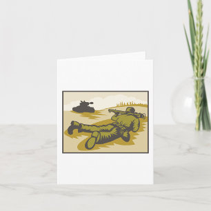 Vintage WW2-Bazooka-Soldat und Panzer Karte