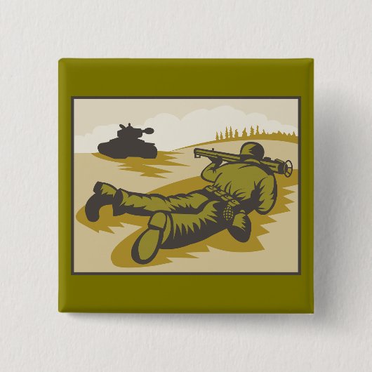 Vintage WW2 Bazooka Soldier and Tank Button (Vorderseite)