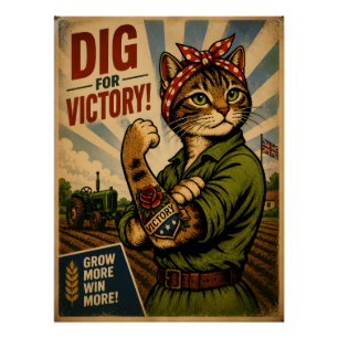 Vintage WW2 Landmädchen Pop Art Katze Retro Poster