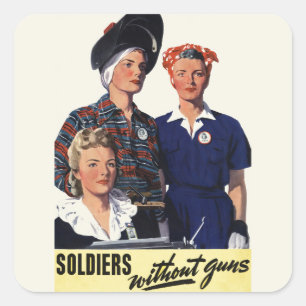 Vintage-WWII-Soldaten ohne Waffen Feministische Ku Quadratischer Aufkleber
