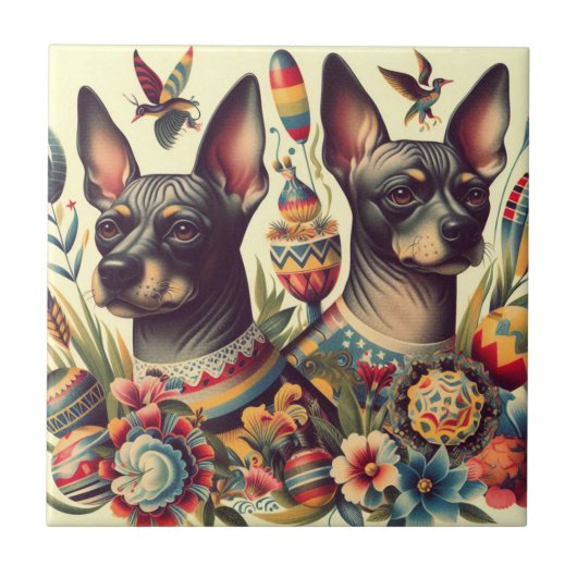 Vintage Xoloitzcuintle Illustration Fliese (Vorderseite)