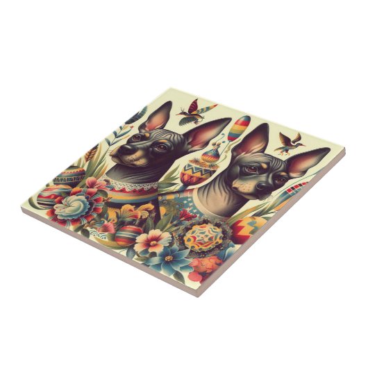 Vintage Xoloitzcuintle Illustration Fliese (Seite)