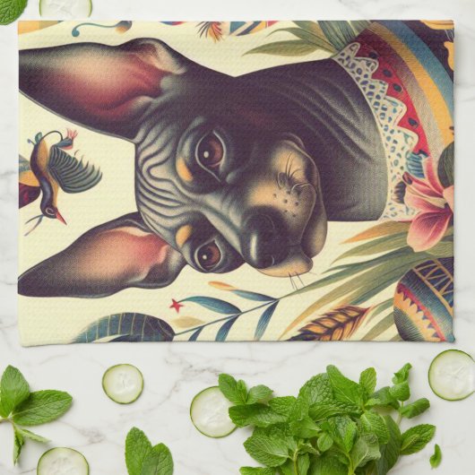 Vintage Xoloitzcuintle Illustration Geschirrtuch (Gefaltet)