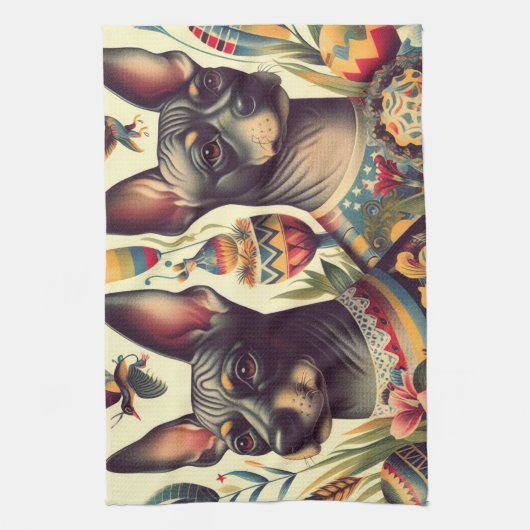 Vintage Xoloitzcuintle Illustration Geschirrtuch (Vertikal)