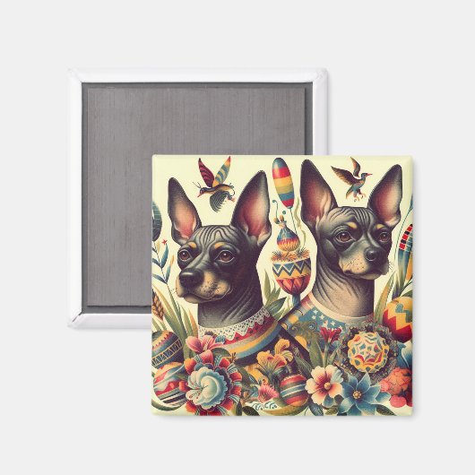 Vintage Xoloitzcuintle Illustration Magnet (Vorderseite/Rückseite)