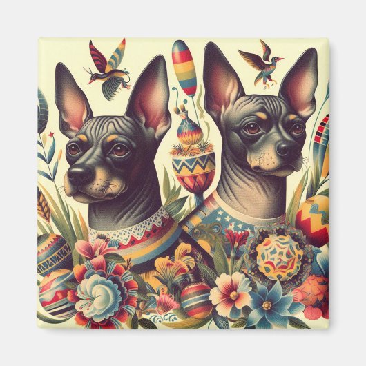 Vintage Xoloitzcuintle Illustration Magnet (Vorne)