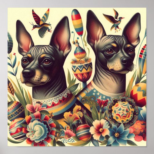 Vintage Xoloitzcuintle Illustration Poster (Vorne)