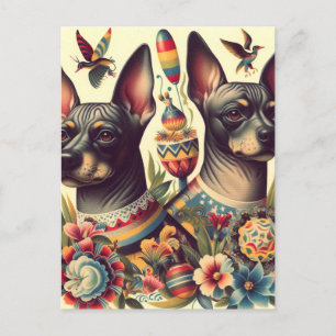Vintage Xoloitzcuintle Illustration Postkarte