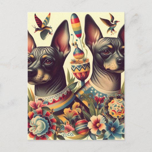 Vintage Xoloitzcuintle Illustration Postkarte (Vorderseite)