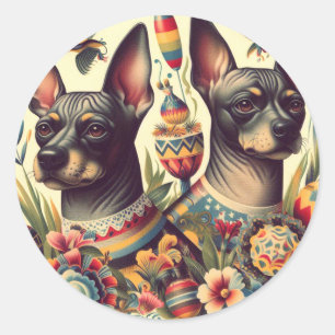 Vintage Xoloitzcuintle Illustration Runder Aufkleber