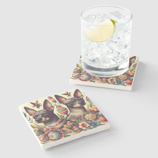 Vintage Xoloitzcuintle Illustration Steinuntersetzer (Seitenansicht)