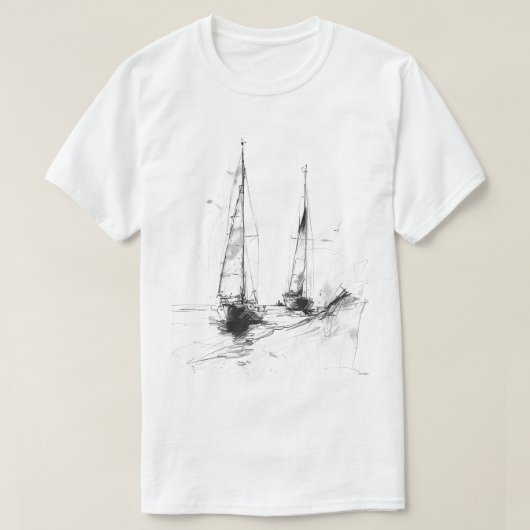 Vintage Yacht Sketch – Nautical Minimal Art T-Shirt (Design vorne)