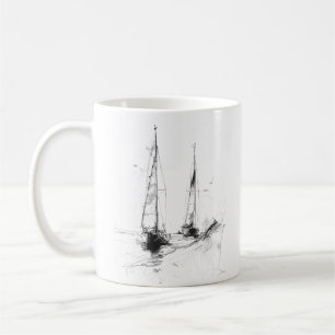 Vintage-Yachtskizze – Nautische Minimalkunst Kaffeetasse