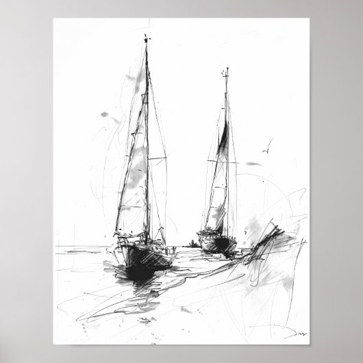 Vintage-Yachtskizze – Nautische Minimalkunst Poster (Vorne)