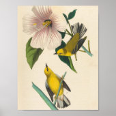 Vintage Yellow Birds On Flower Illustration Poster (Vorne)