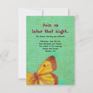 VINTAGE YELLOW BUTTERFLY Bat Mitzvah Party Card Einladung