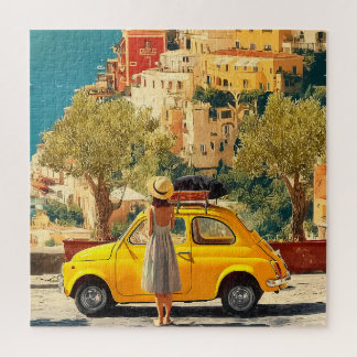 Vintage Yellow Car by the Amalfi Coast, Positano Puzzle