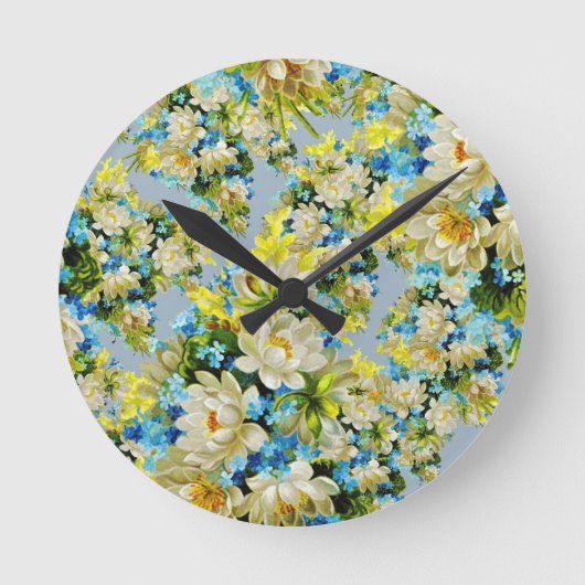 Vintage yellow floral pattern runde wanduhr (Vorderseite)