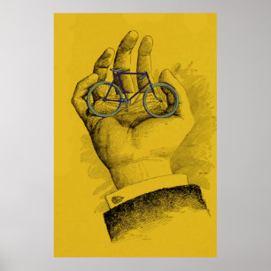 Vintage Yellow Hand Bicycle Humorous Bike Poster