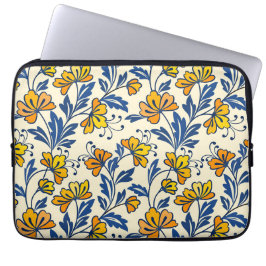 Vintage Yellow Orange Folk Floral Blue Leaf Laptopschutzhülle