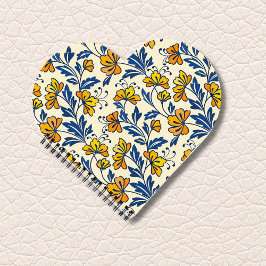 Vintage Yellow Orange Folk Floral Blue Leaf Notizblock