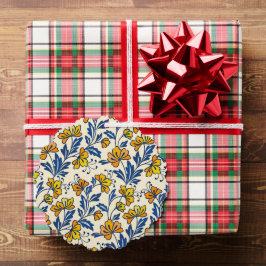 Vintage Yellow Orange Folk Floral Blue Leaf Ornament Karte