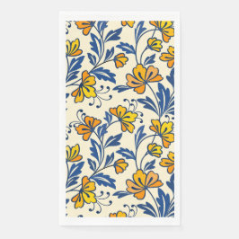 Vintage Yellow Orange Folk Floral Blue Leaf Serviette
