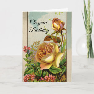 Vintage Yellow Roses Birthday Karte